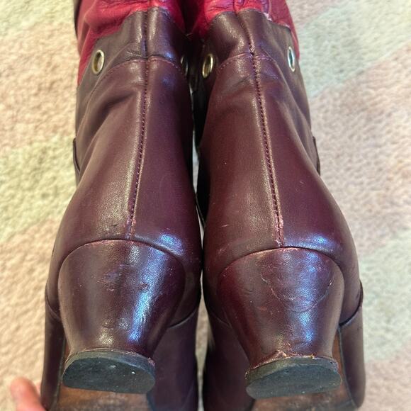 Vintage 80s Vita Mori Burgundy Geometric Western Revival Art Deco Leather Boots - Picture 6 of 12